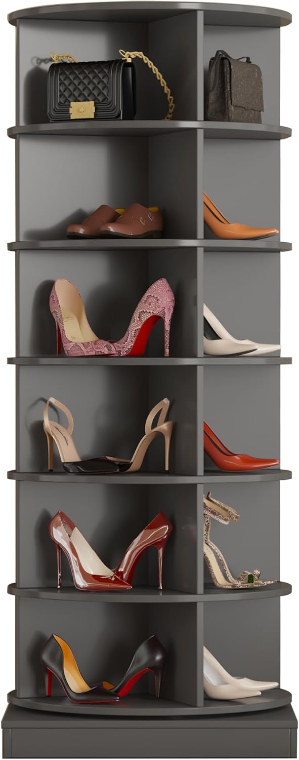 HomVent Rotating Shoe Rack, Wooden 6-Tier Spinning Shoe Rack Tower