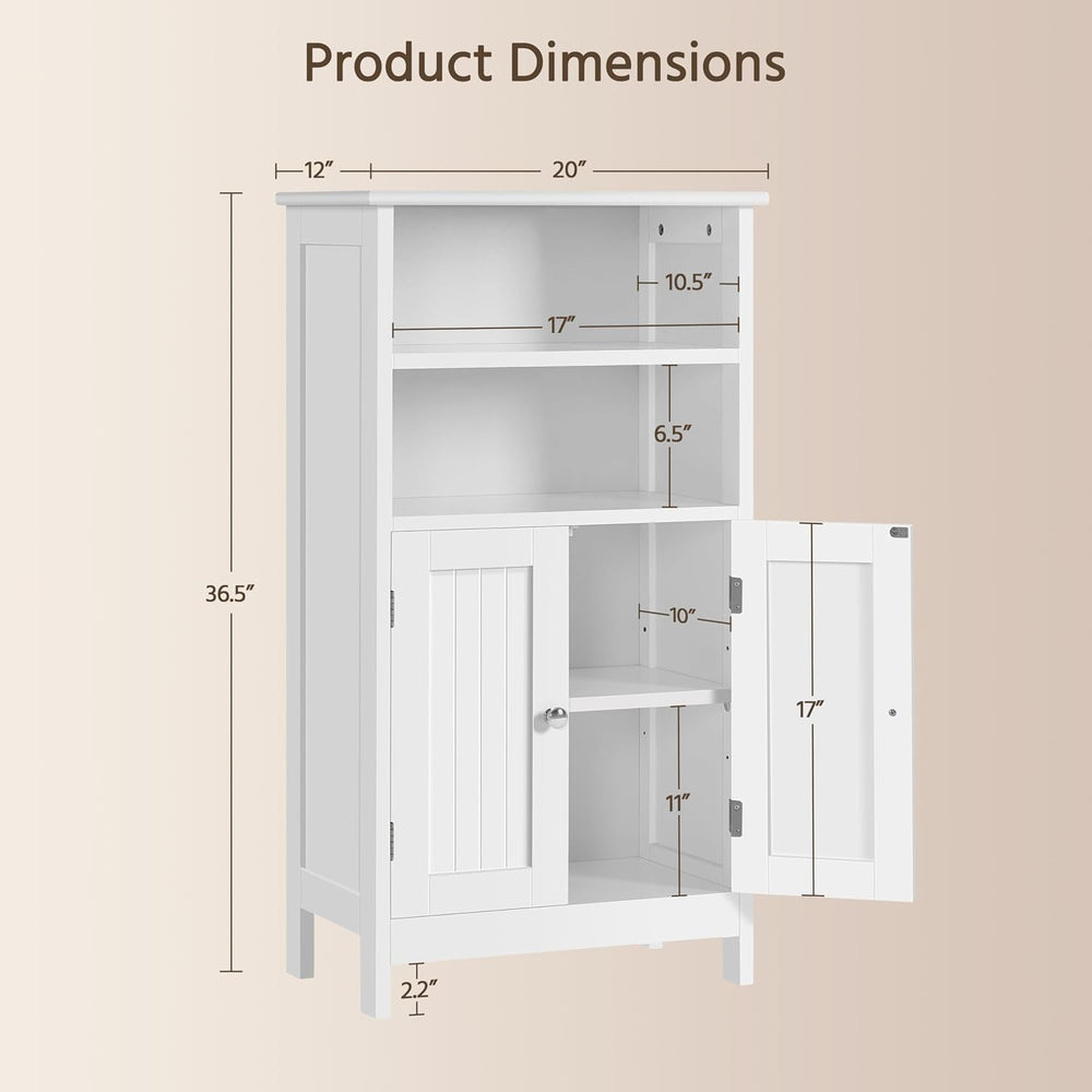 Yaheetech Bathroom Storage Cabinet with Shelves and Beadboard Doors, White