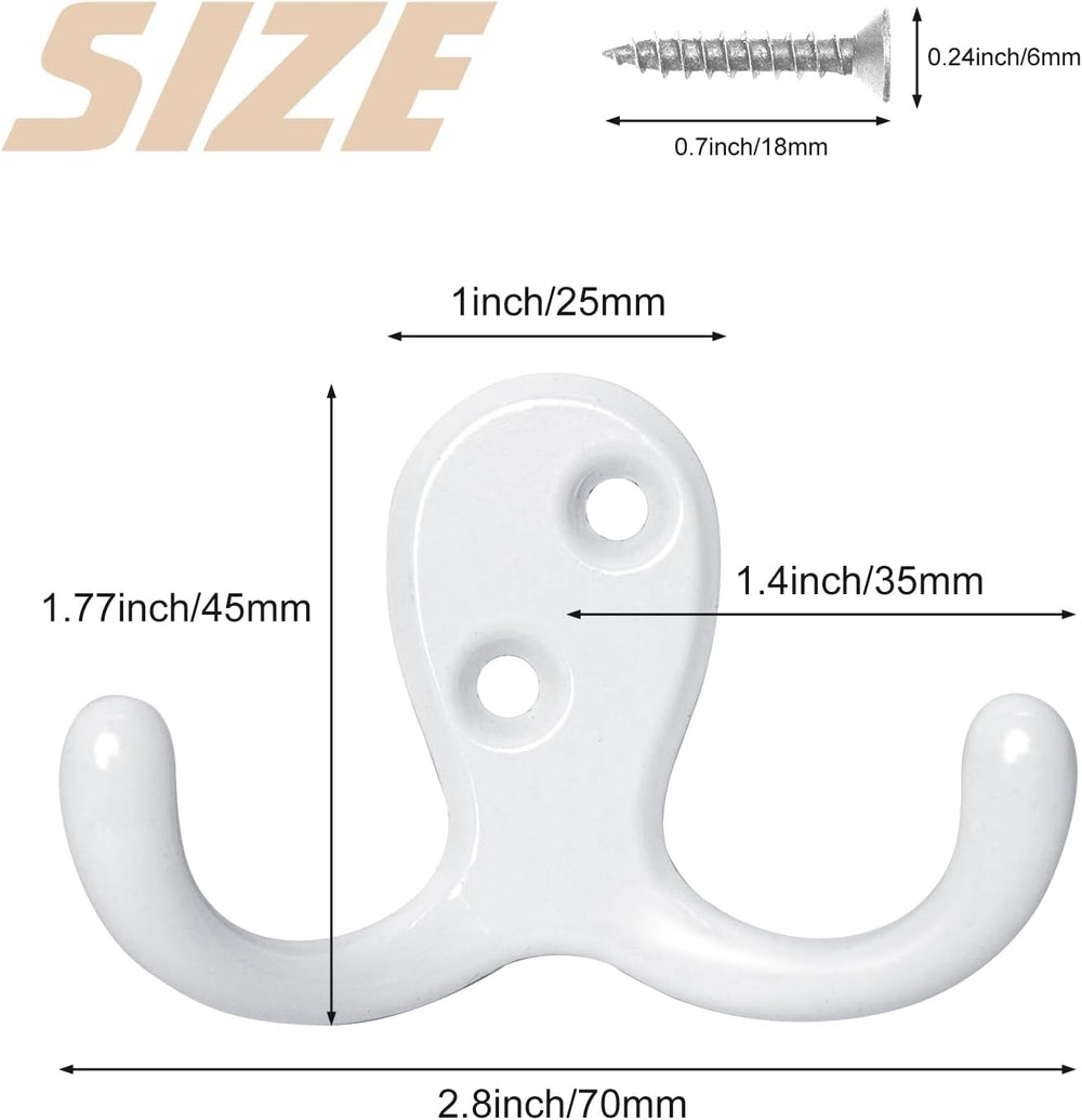 Homanu 54 Pack Coat Hooks, Heavy Duty Double Prong Coat Hooks Wall Mounted wi...