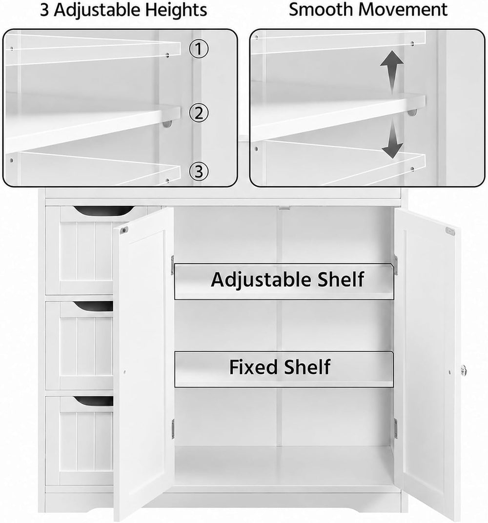 Topeakmart Freestanding Bathroom Storage Cabinet, 4 Drawers & 2 Doors White