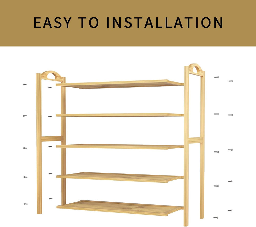 UDEAR Bamboo Shoe Rack 5-Tier Shoe Storage Organizer Entryway Shoe Shelf