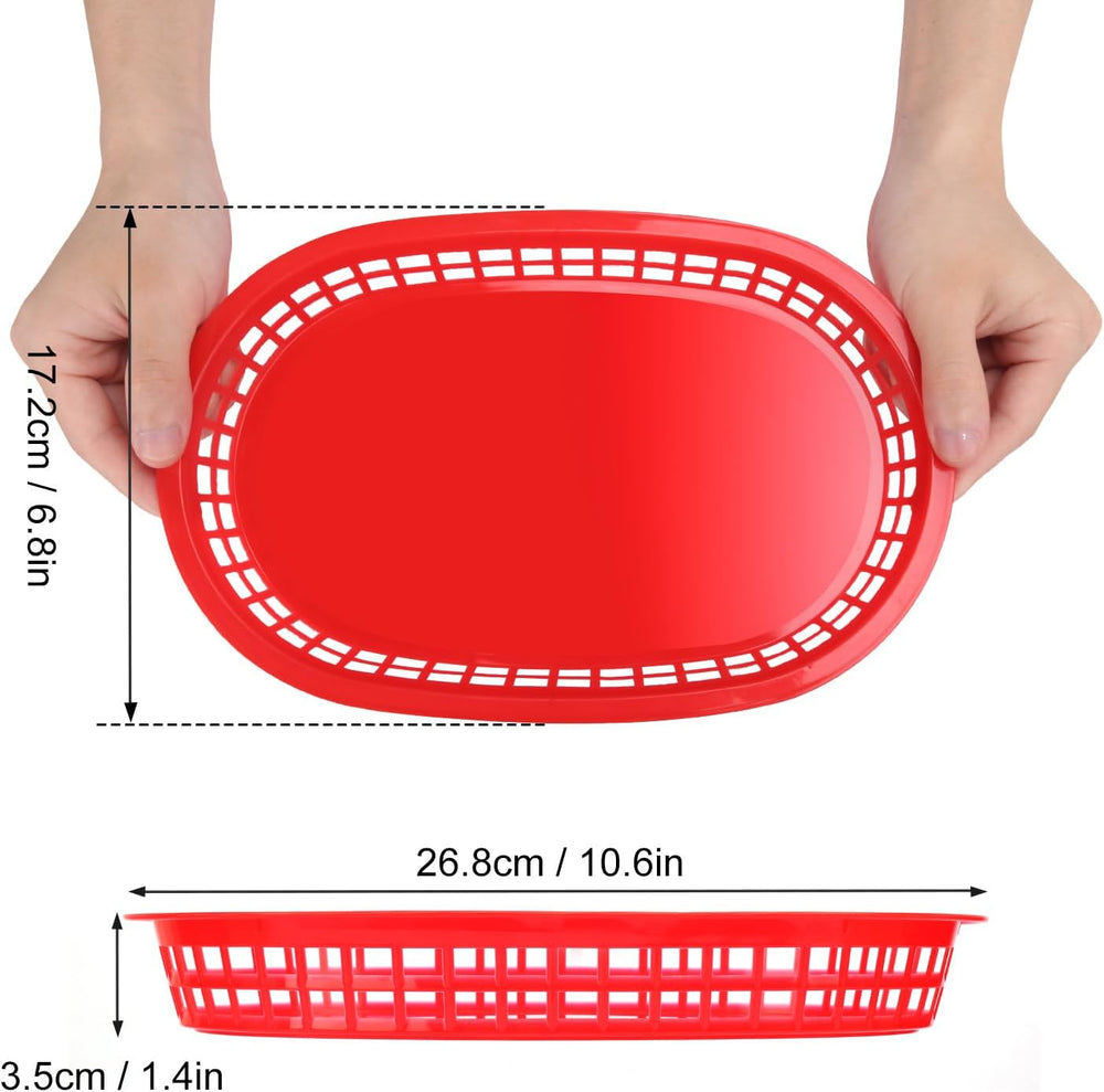 60 Pack Fast Food Baskets, 10.6 x6. 7 Inch Versatile Red Plastic Food Baskets...