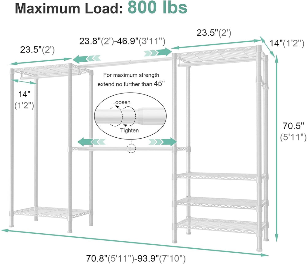SEMHOR E06 Expandable Heavy Duty Clothes Rack for Reach-in Closet