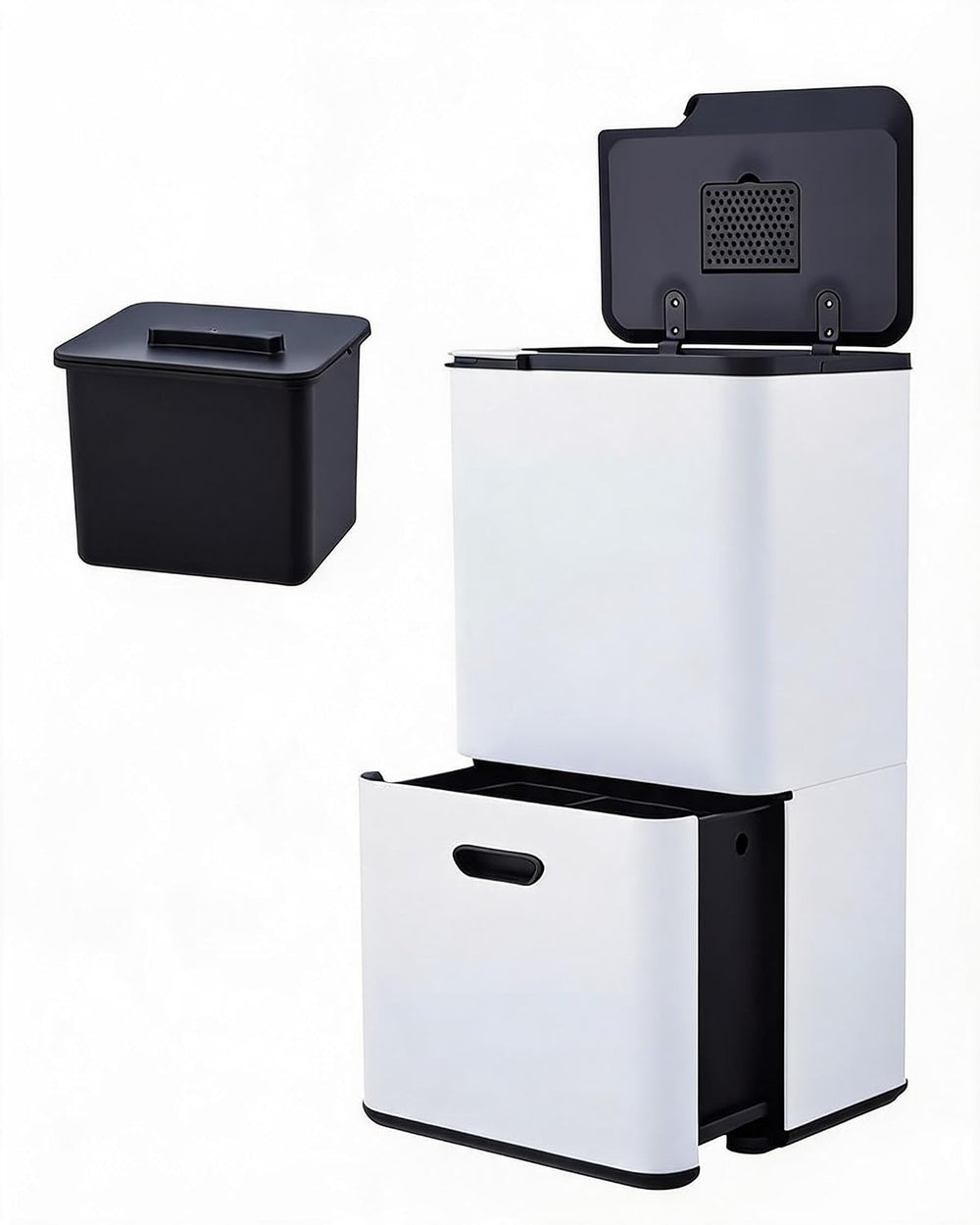 16 Gal Dual Trash Can with Recycle Bin and 3L Compost Bin, White