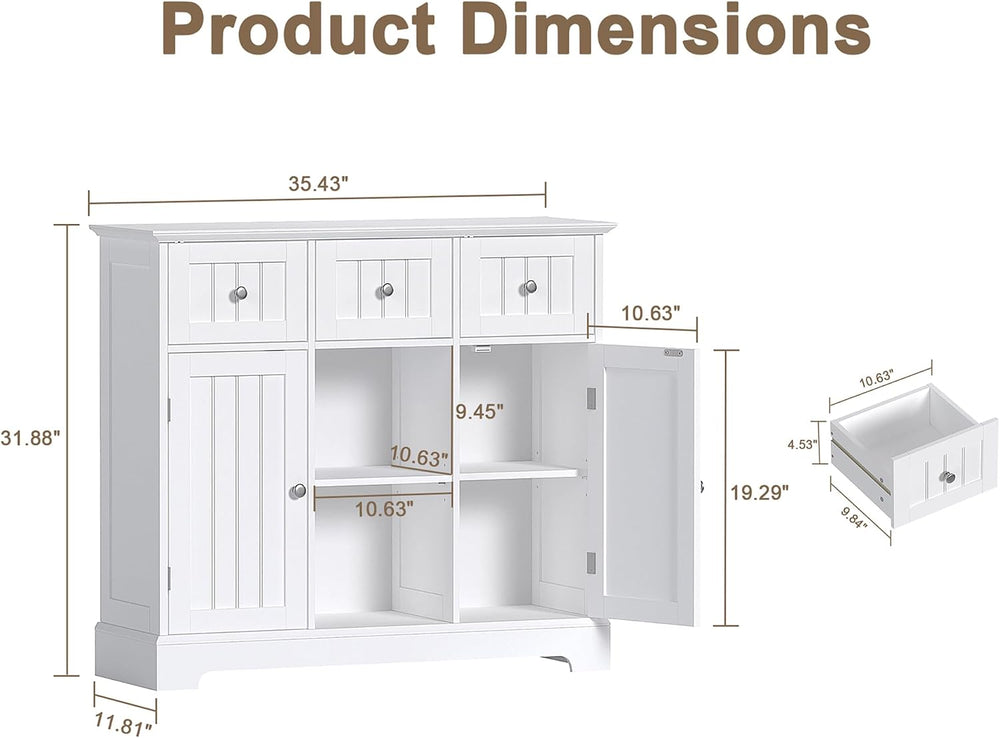 ChooChoo 35.4" Coffee Bar Cabinet with 3 Drawers and 2 Doors, White