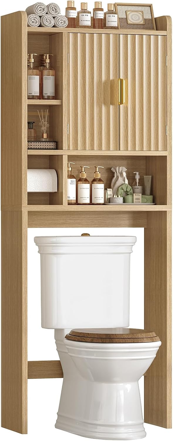 Over The Toilet Storage Cabinet with 4 Open Shelves and Adjustable Shelf, Ext...