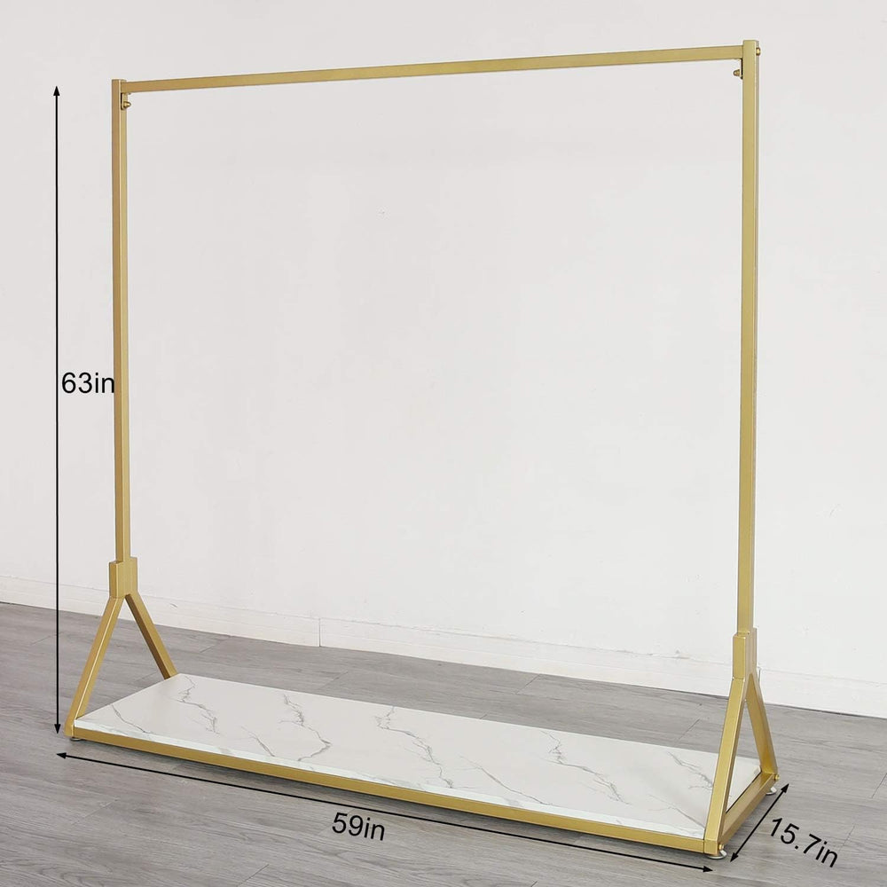 HOMEKAYT Gold Clothing Rack with Wooden Shelf for Boutique Retail Heavy Duty ...