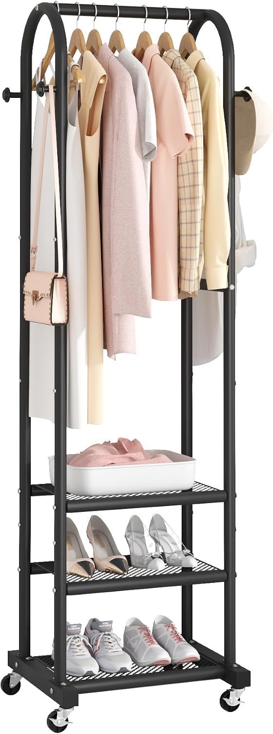 Portable Clothes Rack with Wheels, Space Saving Metal Clothing Rack