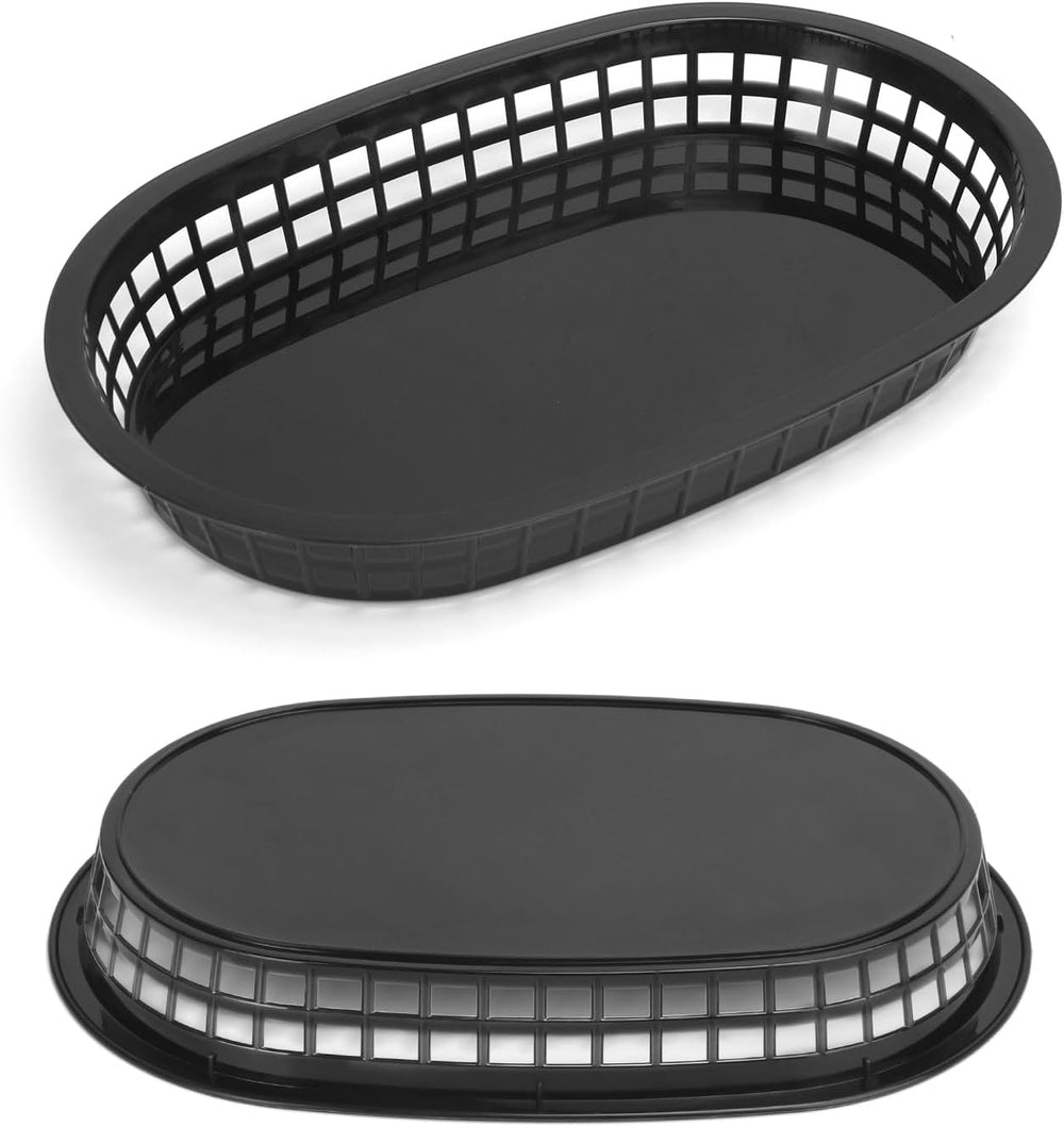 50 Pack Fast Food Baskets, 10.6 x 6.7 Inch Black Plastic food Baskets, Food S...
