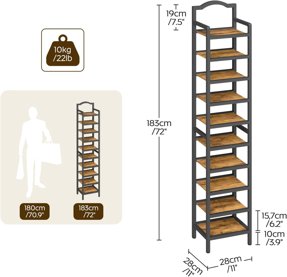 YATINEY 10-Tier Tall Shoe Rack, Vertical Shoe Organizer for Small Spaces, Woo...