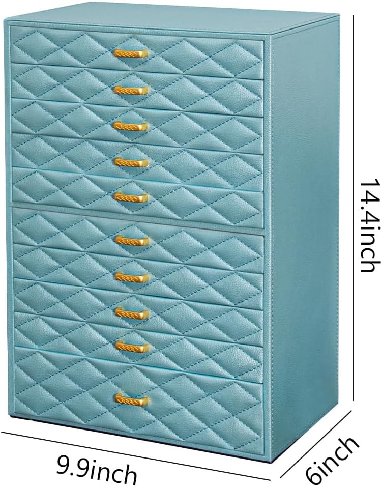 Extra Large Jewelry Box Organizer with 10 Drawers - Premium Faux Leather Stor...
