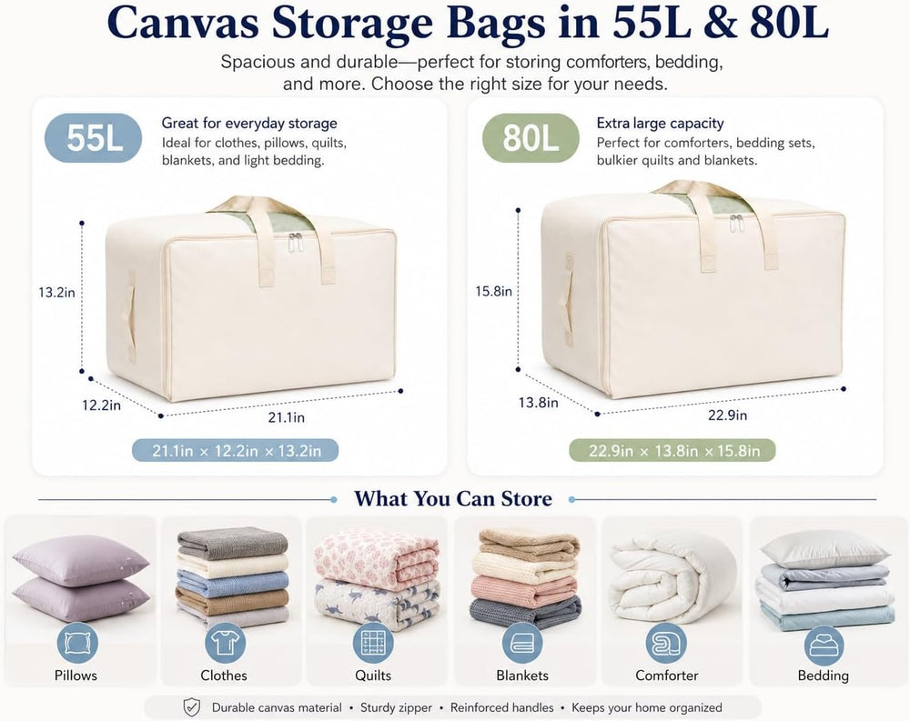 DoYiKe Soft Large Canvas Comforter Storage Bags with Four Carrying Handles an...