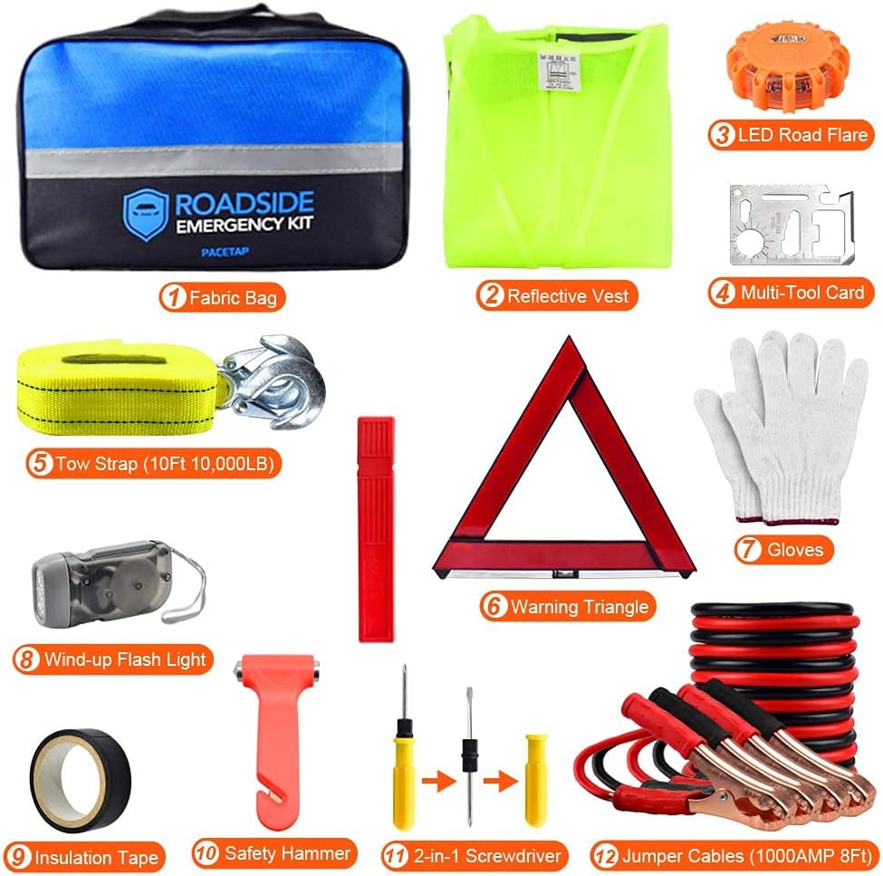 PACETAP Car Roadside Emergency Kit, Essential Auto Safety Road Side Assistanc...