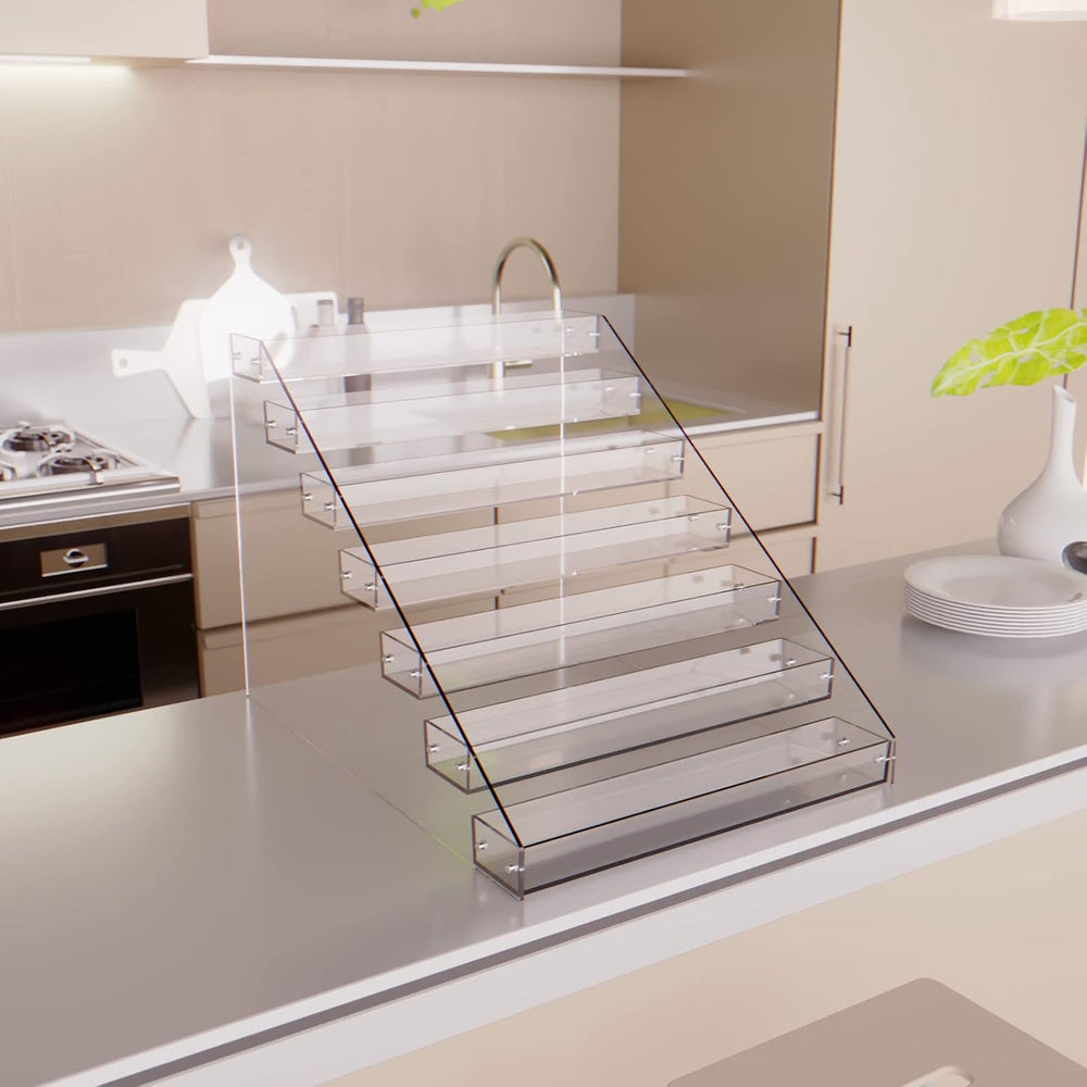 Tiered Spice Rack Acrylic, 7 Tier Clear Spice Rack Organizer for Cabinet, Ver...