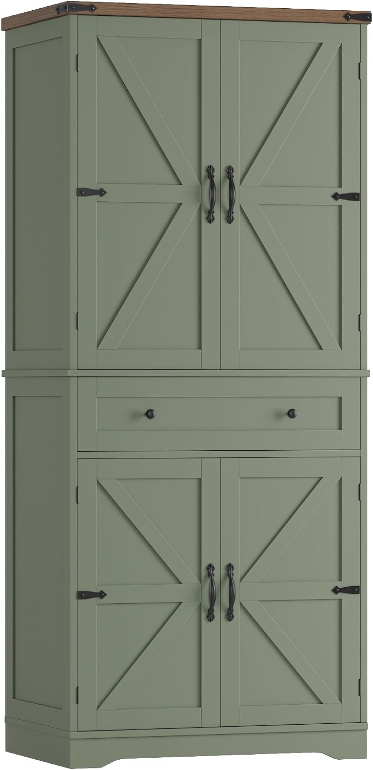 HOSTACK 71" Kitchen Pantry Storage Cabinet, Farmhouse Pantry Cabinet, Green