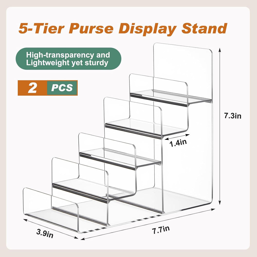 2 Pack 5-tier Acrylic Display Stand for Purses & Wallets