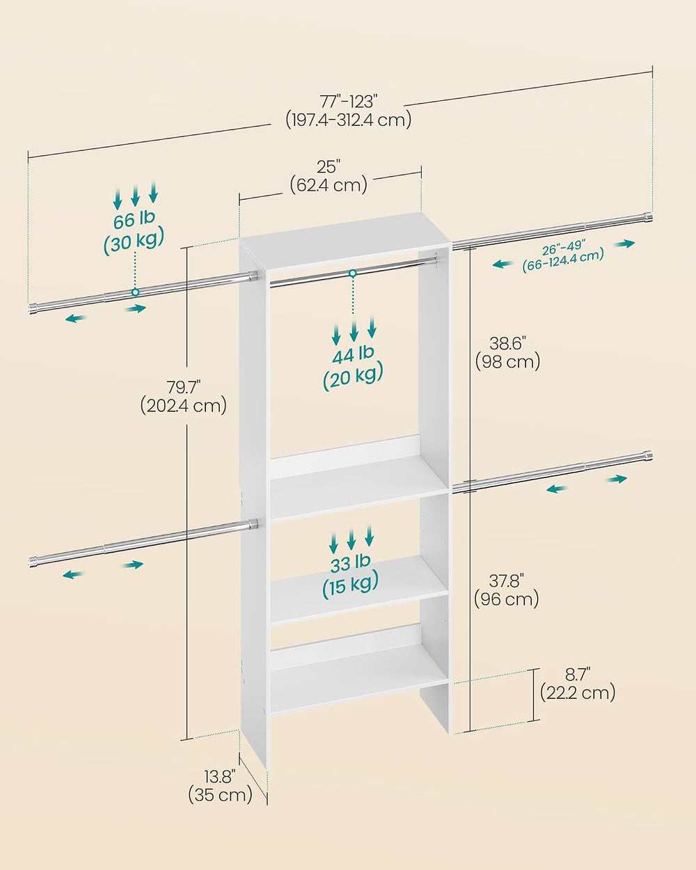 SONGMICS Closet System, Customizable Walk-In Closet Organizer System