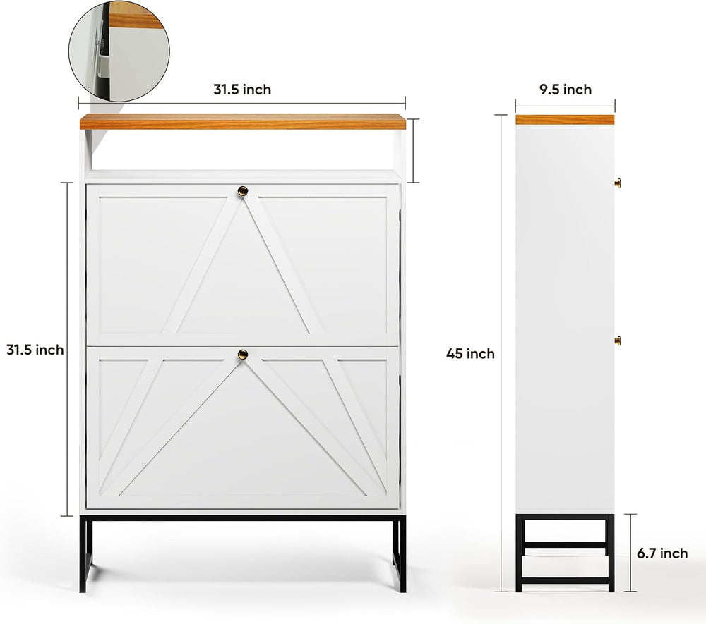 PARTPHONER Shoe Storage Cabinet with 2 Flip Drawers, Modern Hidden Shoe Stora...