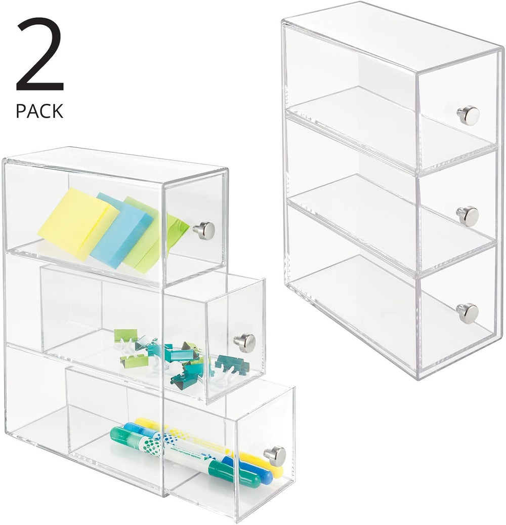 mDesign Plastic Stackable Desktop Organizer Tower Storage Station with 3 Draw...