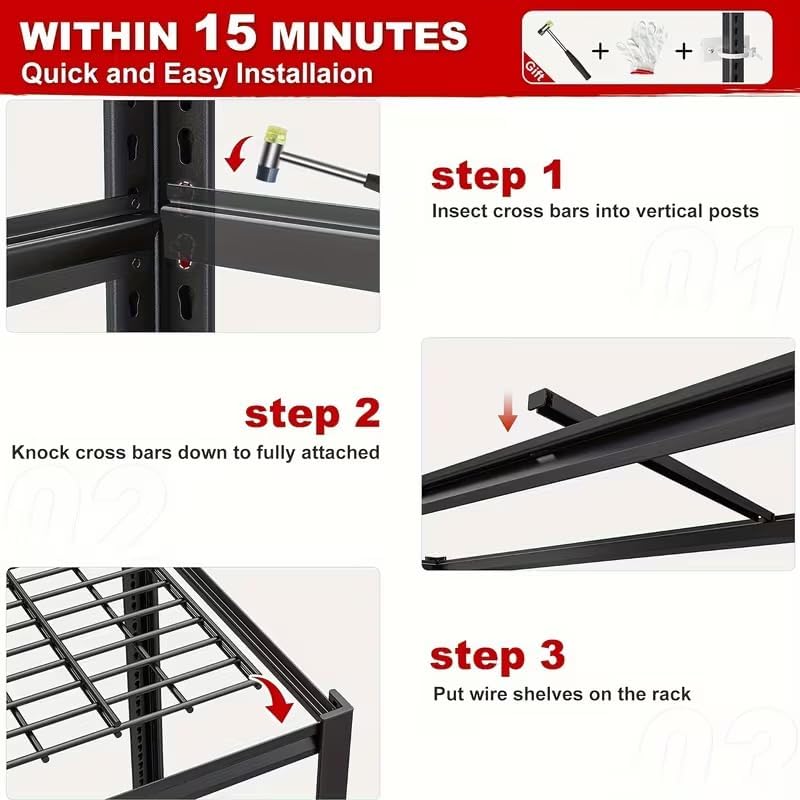 Garage Shelving, Heavy Duty Storage Shelves Metal Shelf Unit Adjustable Indus...