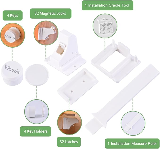 32 Pack Vkania Magnetic Cabinet Locks Baby Proofing