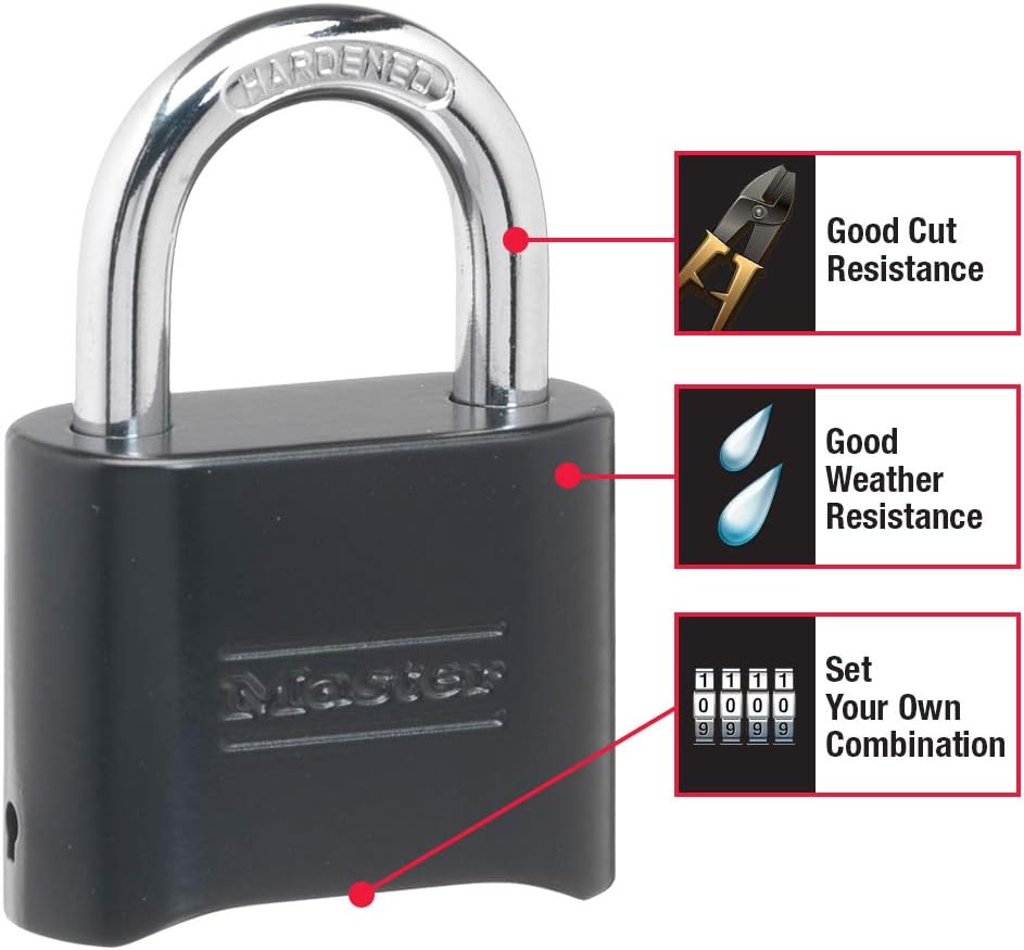 Master Lock Black Combination Padlock,Set Your Own Combo Lock,Weather Resista...
