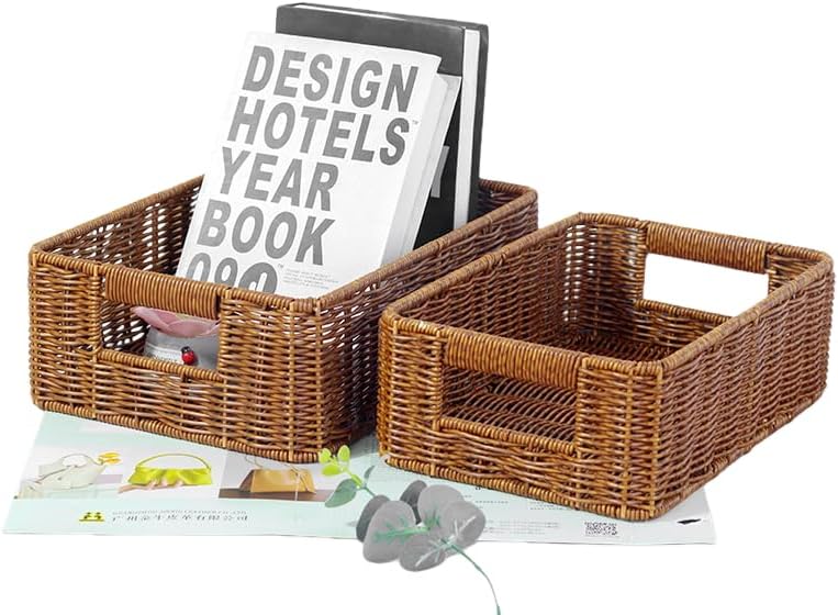 Wicker Storage Baskets for Shelves (Set of 2, Brown) Washable and Durable