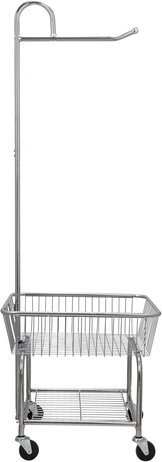 Household Essentials 6028-1 Rolling Laundry Cart with Hanging Bar - Chrome Fi...