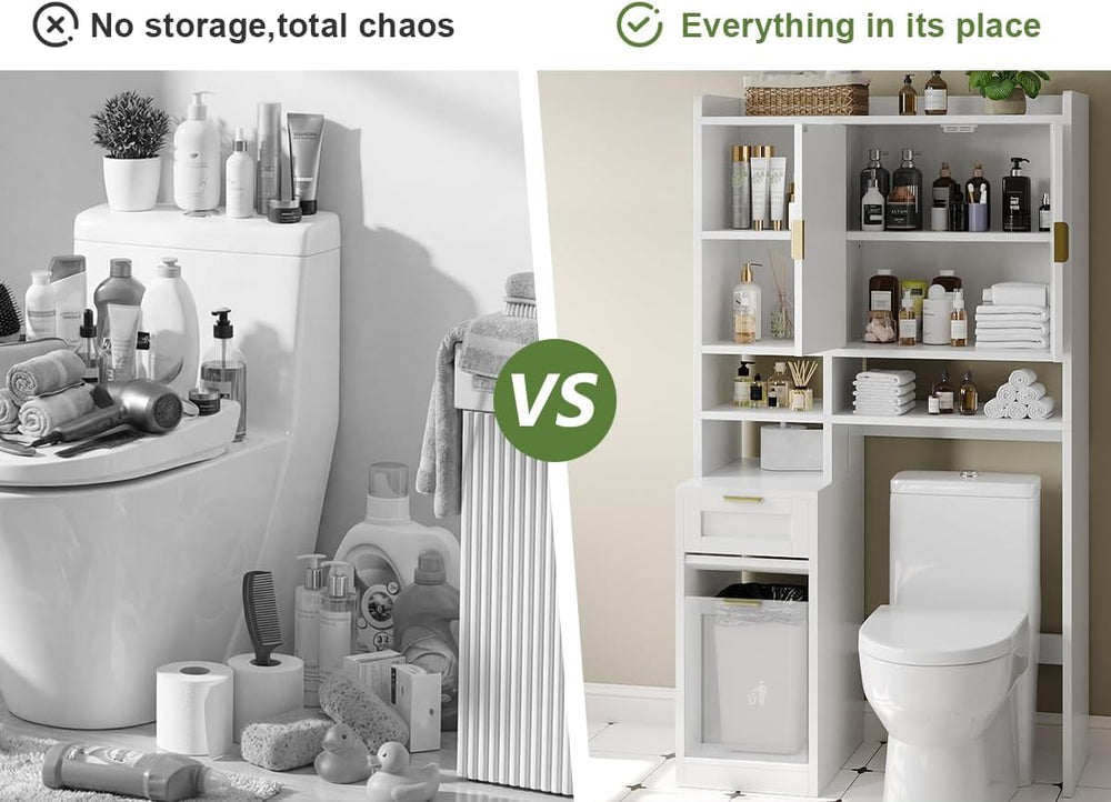 Over the Toilet Storage Cabinet with Hidden Odor-Proof Trash Can&Toilet P...