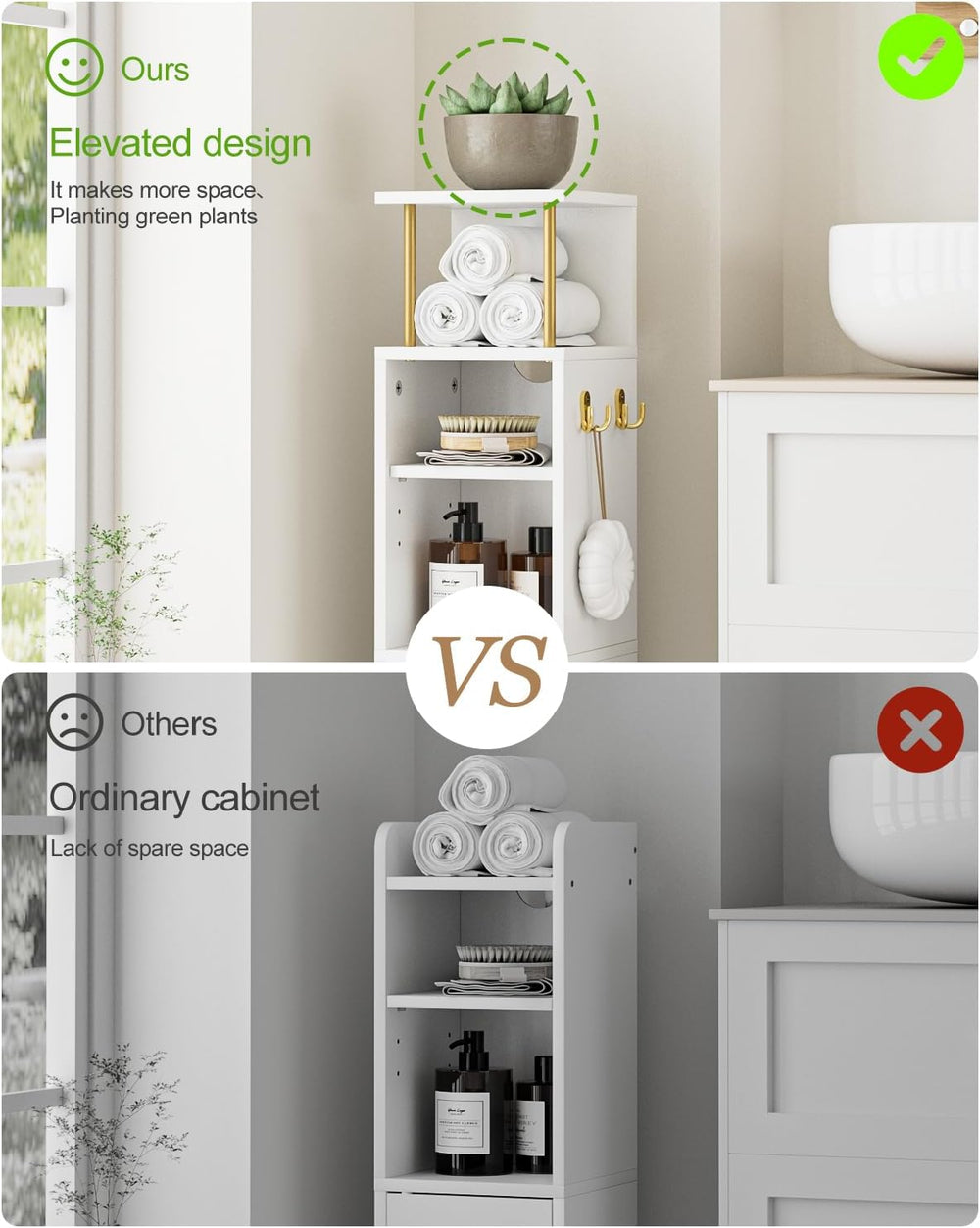 Bathroom Storage Cabinet,Small Corner Floor Cabinet with 2 Hook,Narrow Toilet...