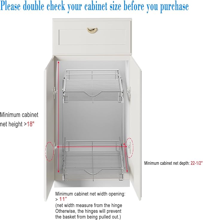 DINDON 2 Tier Pull Out Cabinet Organizer, Double Tier Wire Basket Slide Out