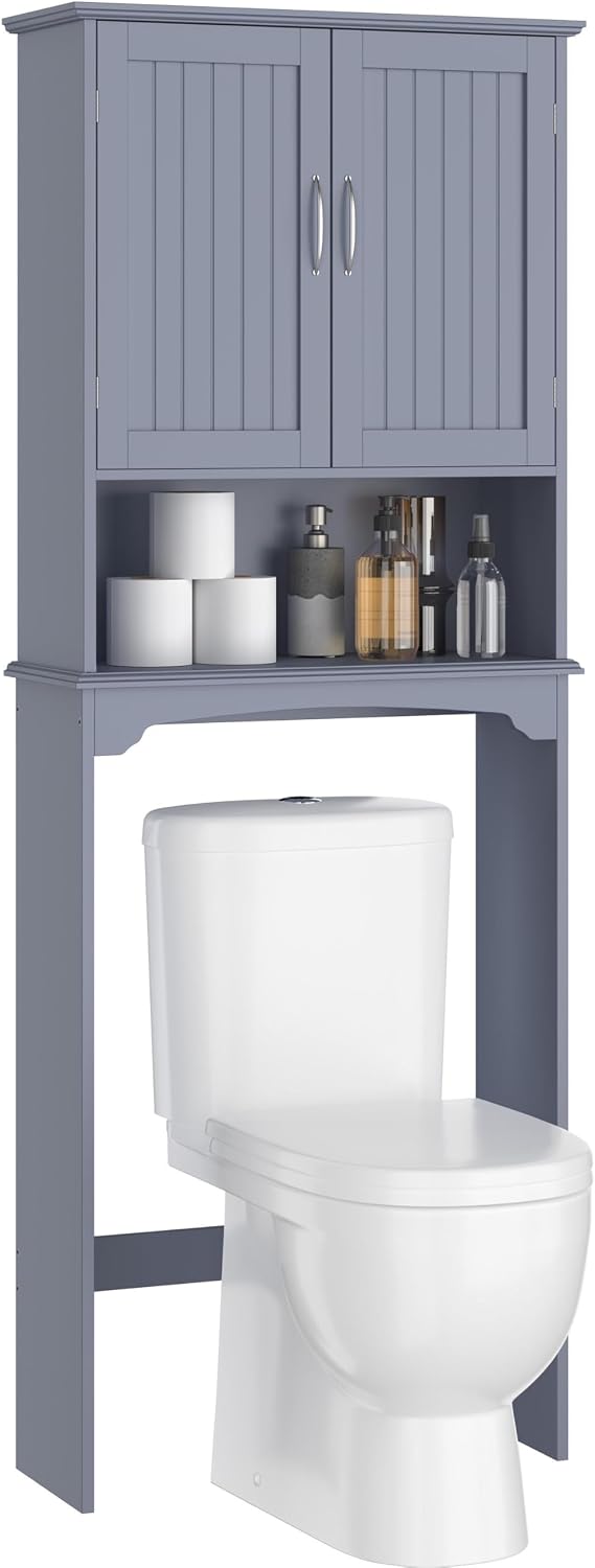 Yaheetech Over the Toilet Storage Cabinet, Bathroom Organizer, Gray, 25″W