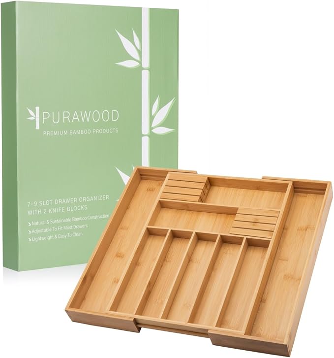 Bamboo Drawer Organizer with Knife Blocks