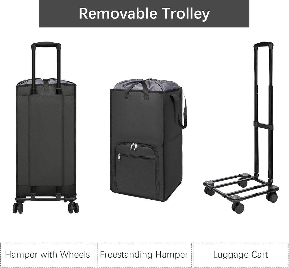 Bukere Extra Large Rolling Laundry Basket with Wheels, 90L Freestanding Colla...