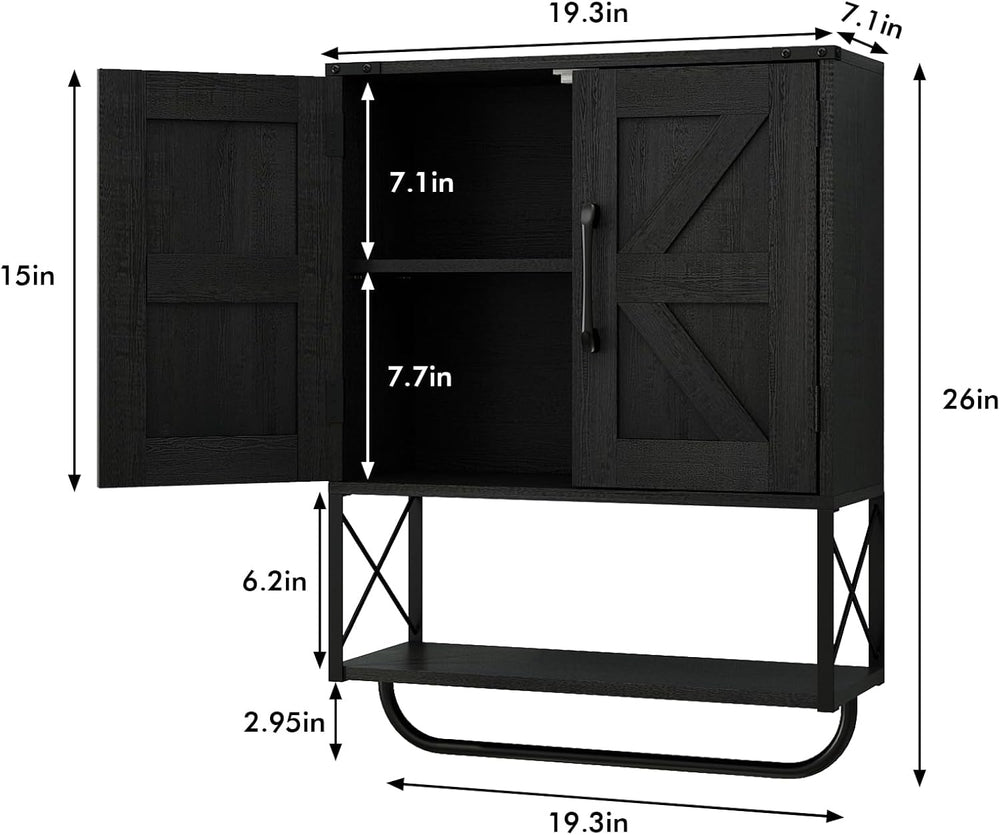 RUSTOWN Farmhouse Medicine Cabinet with 2 Barn Door & Towel Bar Rack
