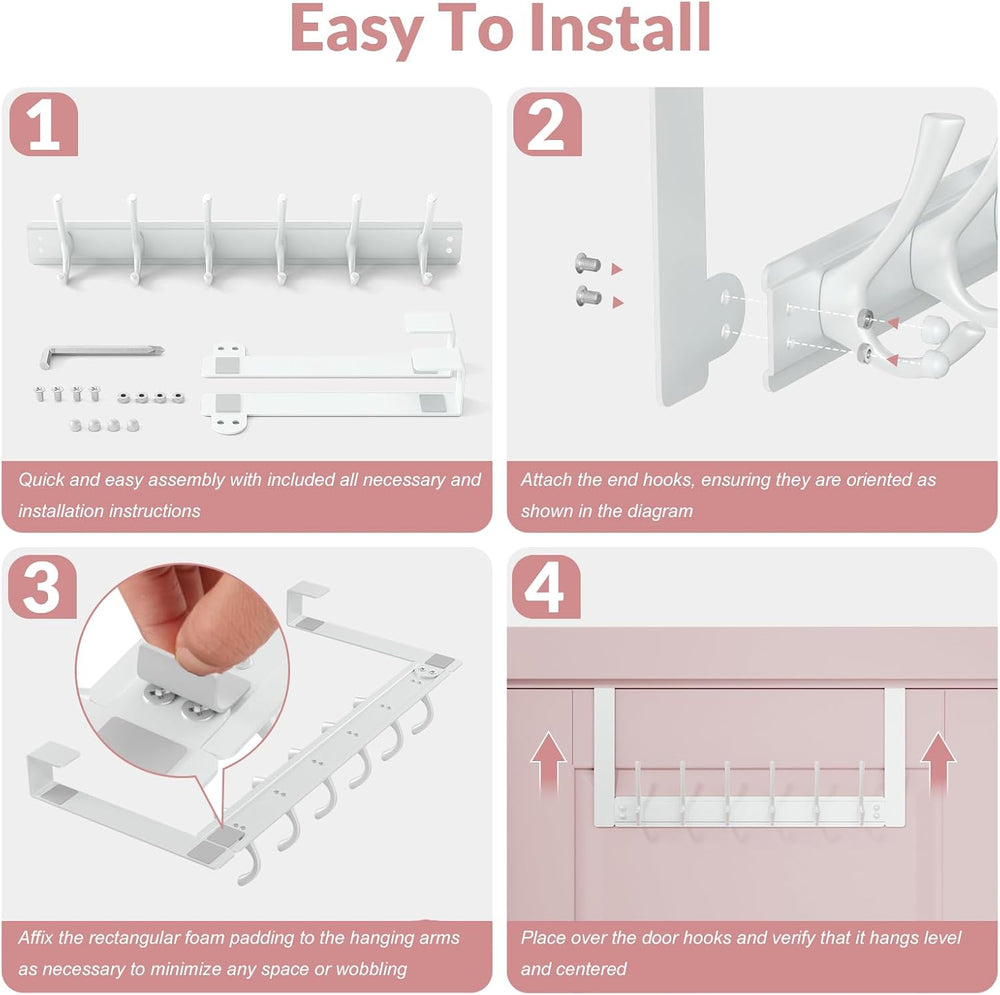 BAKON 2 Packs Over The Door Hooks with 6 Hook, Heavy Duty Over Door Hanger fo...