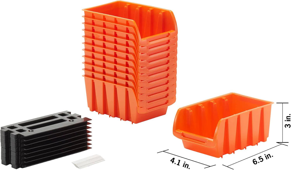 TRINITY Set of 12 Open Front Storage Bins, Orange, Small 6.5"x4.1"x3”