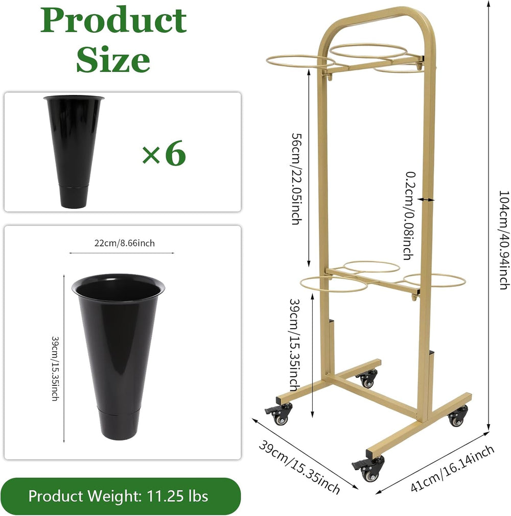 Flower Display Stand with 6 Pieces Bucket, Metal Plant Stand, Heavy Duty Movi...