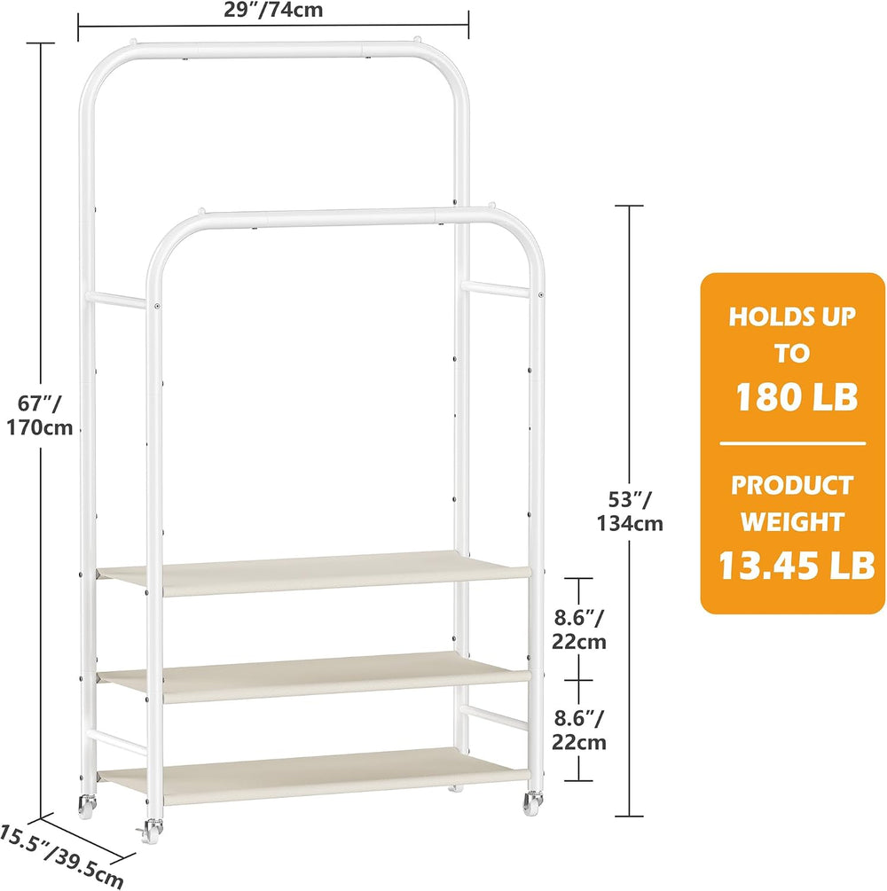 HOMIDEC Clothes Rack,Double Rods Clothing Rack with 3 Tier Shelve&Wheels