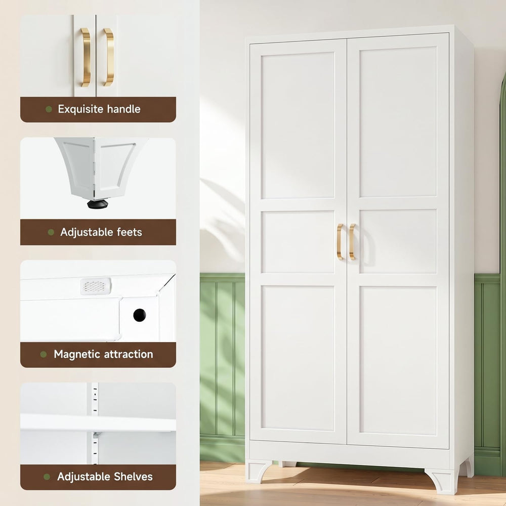 75" H Metal Storage Cabinet with 2 Doors and 4 Shelves,Tall Kitchen Pant...