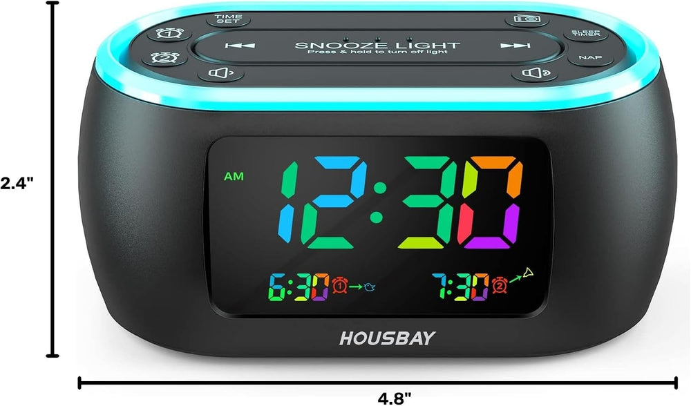 HOUSBAY Digital Alarm Clock Radio for Bedrooms with Rainbow Display