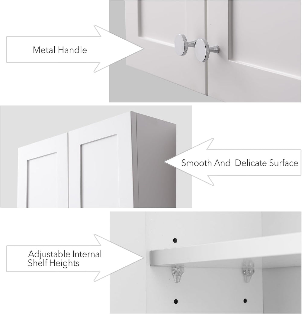 White Wall Mount Cabinet, MDF Over the Toilet Storage Cabinet