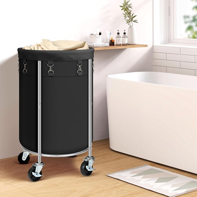 Laundry Hamper with Wheels, 100L Round Rolling Laundry Basket Sorter with
