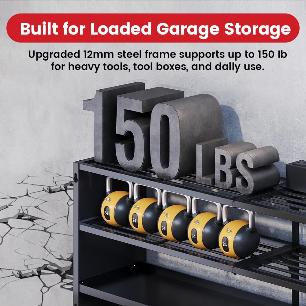 Power Tool Organizer Wall Mount with Power Strip, 4 Layers