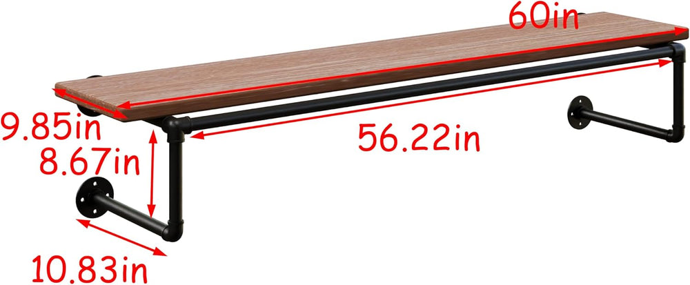 Clothes Rack 60in, Wall Mounted Garment Racks with Real Wood Shelf, Heavy Dut...