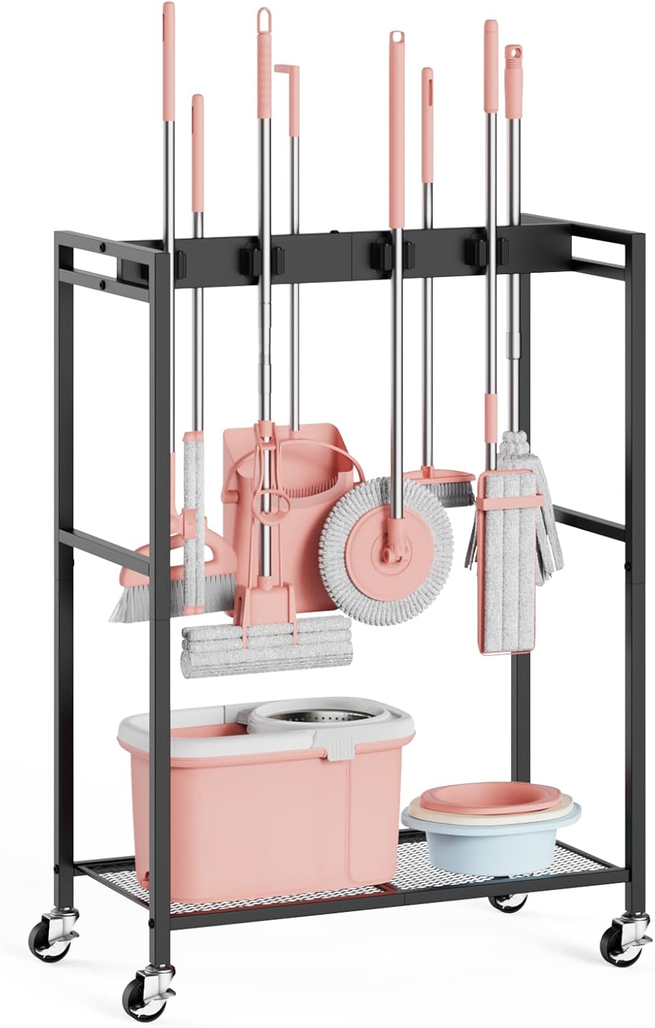 Broom and Mop Holder, MUNNAR Broom Closet Storage Cabinet, Cleaning Cart with...