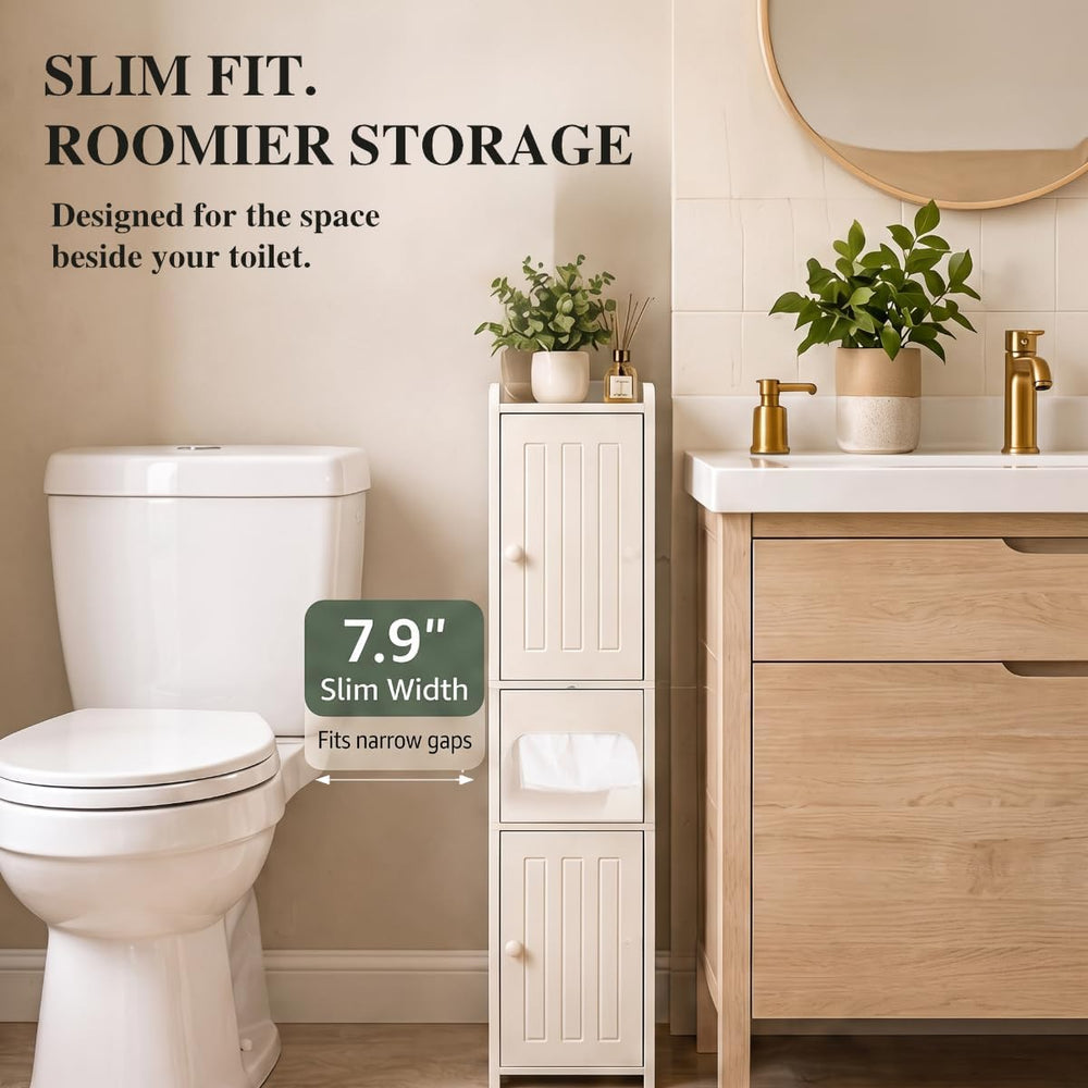 Narrow Slim Bathroom Storage Cabinet Waterproof Anti-Scratch, 33.9" Tall