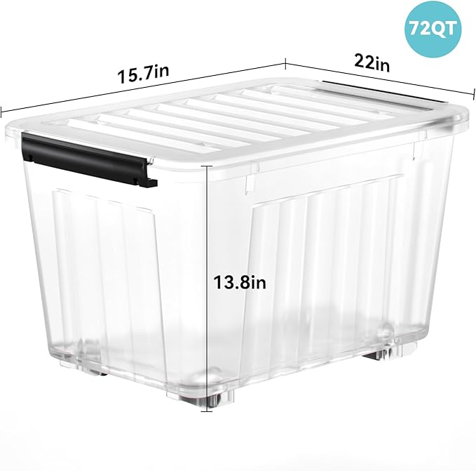 Nazhura 72 Quart Plastic Storage Bin, Stackable and Nestable Storage Boxes (6...