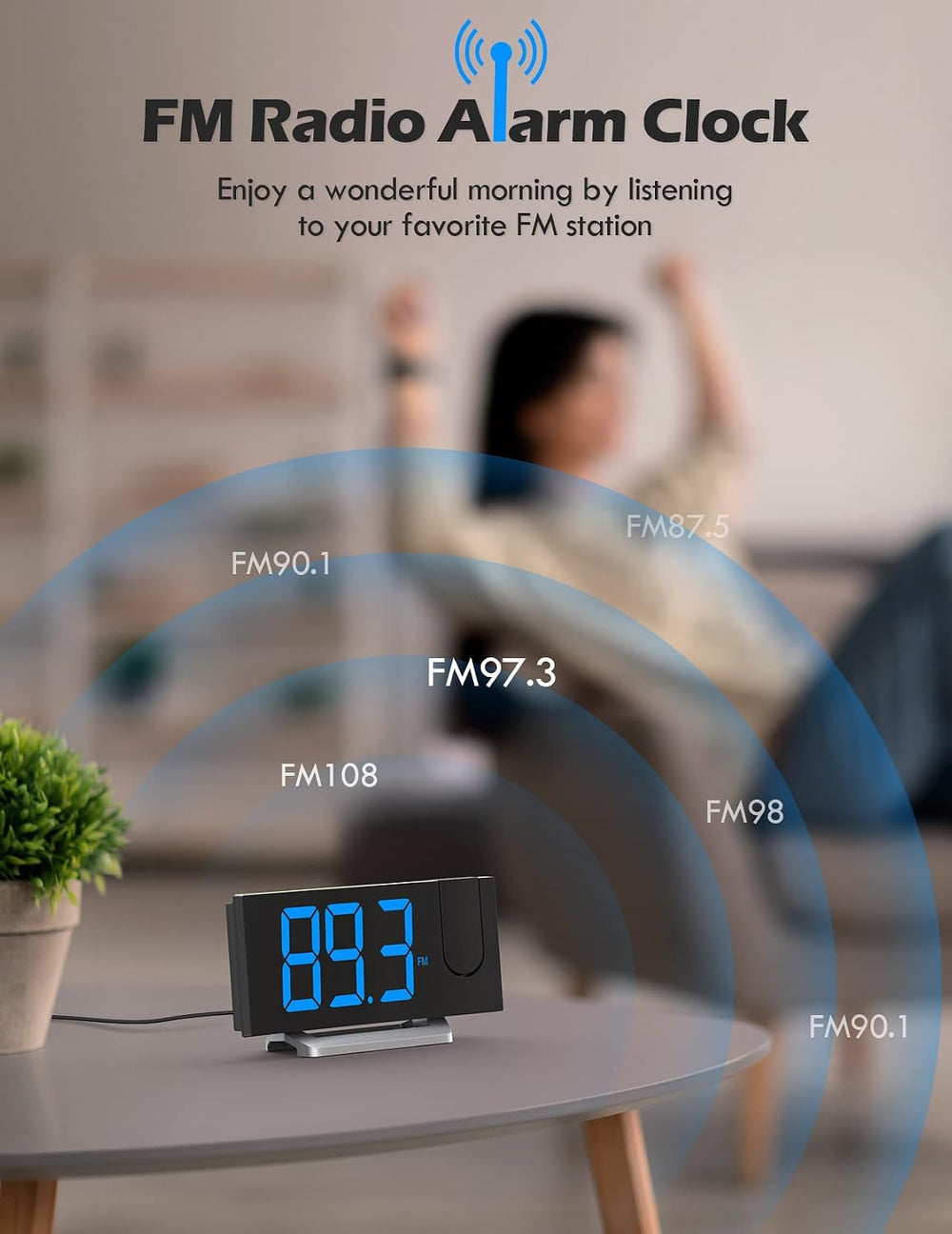 Projection Alarm Clock with FM Radio, Digital Clock for Bedroom