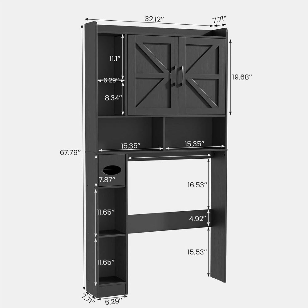 Vabches Over The Toilet Storage Cabinet with 2 Barn Doors, Black